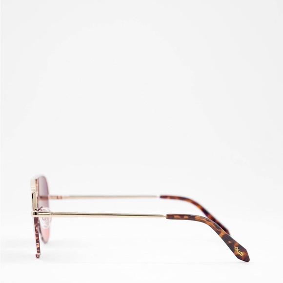 QUAY High Key Two Tone 56mm Aviator Sunglasses Gold/Brown Maroon - Picture 4 of 11